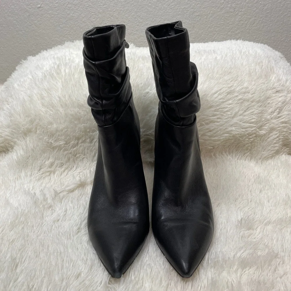 Marc Fisher Ltd Unana Boots Womens 8.5 Black Leather Slouchy Ankle Heeled‎